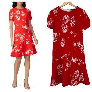 Ralph Lauren Floral Baba Dress Size 6 Poppy Red Crepe Fit Flare Girl Boss Office